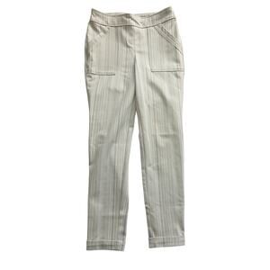 SoHo Apparel Stretch Beige White Striped Ankle Pants Woman's Size  Small